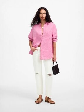 Madewell The Dean Easy Straight Crop Jean Tile White Size 30 NWT Distressed Chic